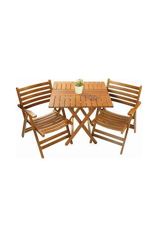 Antalya Katlanır Ahşap Bahçe Balkon Seti: 80X80 Masa + 2 Sandalye