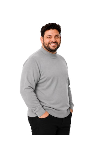 Battalmoda Erkek Büyük Beden Gri Yarım Balıkçı Pamuklu Kazak 3xl-4xl-5xl-6xl