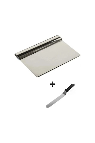 2li Set Hamur Şekillendirici Eğik Pasta Spatulası +metal Hamur Kesici Kazıyıcı Spatula Sarı