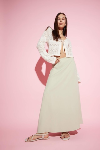 DeFacto A Kesim Yüksek Bel Keten Karışımlı Maxi Etek E9805AX25SMGN1181 Yeşil