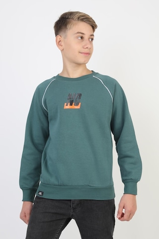 No Baskılı Kapşonsuz Rahat Erkek Çocuk Sweatshirt-90832 Yeşil