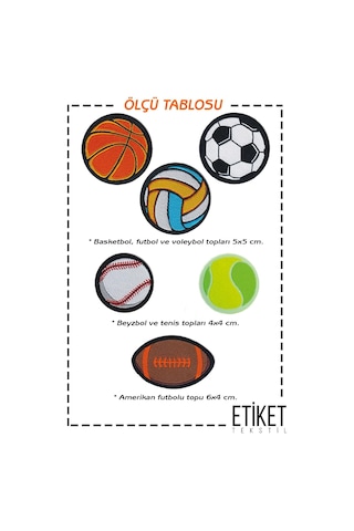 Ütü İle Yapışan Dokuma Arma Seti Top, Toplar, Futbol, Basketbol, Tenis, Voleybol Topu Cok Renkli