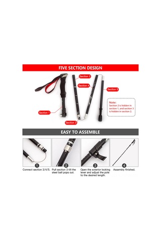 Maiyame Alüminyum Trekking Çubuğu 5 Bölümlü 36cm Daraltılabilir 265g Kısa Ultra Hafif Dağ Yürüyüşü, Kırmızı Uzun Tip Tek Adet Çok Renkli