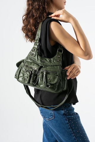 571 Collections Yıkanmış Deri Çok Cepli Omuz Kol Çantası Yeşil Model: 571-12o
