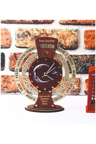 Öğretmenler Günü İsimli Türk Bayrağı Takvimli Masa Saati