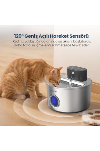 Haustier Wf014 Otomatik Kablosuz Kedi Su Pınarı, Sensörlü , Bataryalı , Ultra Sessiz, Çelik , 4lt Hazne