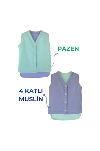 Müslin Bebek Yelek Organik 3 - 4 Yaş Mavi