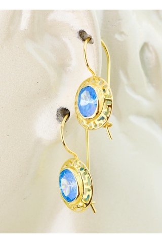 Mavi Topaz Küpe 14 Ayar-5655