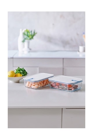 Perfect Seal Dikdörtgen Cam Saklama Kabı Bej 2300ml 2 Adet Beyaz