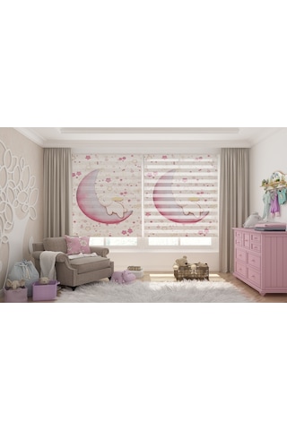 Pembe Ay Dede Dijital Baskı Piliseli Zebra Stor Perde