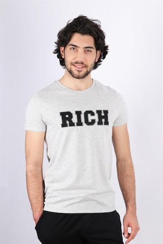 Rich Erkek Nakış Baskılı T-shirt Gri