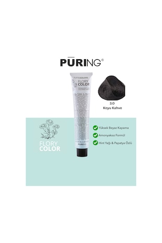 Puring Flory Color Papatya Özlü Amonyaksız Saç Boyası Koyu Kahverengi 100 ML 3.0 Koyu Kahve