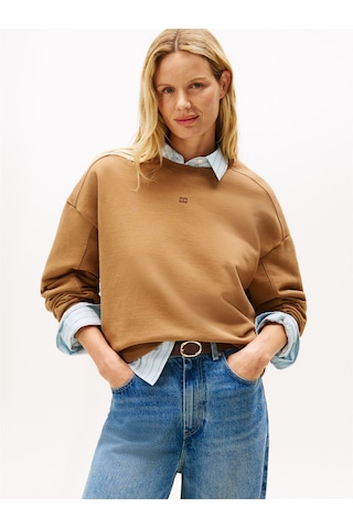 Tommy Hilfiger Tonal Flag Mdrn Terry Swtshrt Kadın Kahverengi Sweatshirt - Ww0ww45754