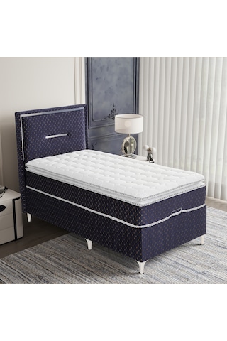 Lina Lacivert Tek Kişilik Sandıklı Baza + Ortopedik Pedli Yatak + Klapalı Başlık 3 Lü Set Konuma Özel Teslimat 90 x 190 CM
