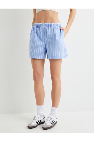 Koton Mini Şort Cepli Beli Çift Lastik Detaylı Mavi Çizgili 4sak40068ew Mavi