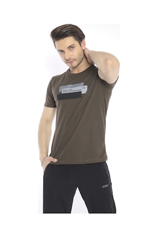 Escetic Erkek Spor Haki Bisiklet Yaka Slim Fit T-Shirt-3355 Haki