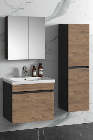 Çiğdem 55+35 Cm Antrasit Gri Mat- Atlantik Çam Mdf Seramik Lavabo Antrasit - Atlantik Çam