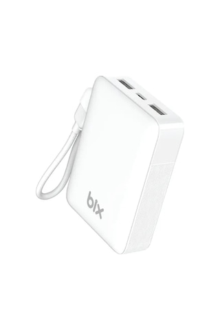 Bix Pb116 10000mah Pd20w Hızlı Şarj Dahili Type-c Kablolu Mini Powerbank Led Ekranlı Type-c & Usb-a Beyaz