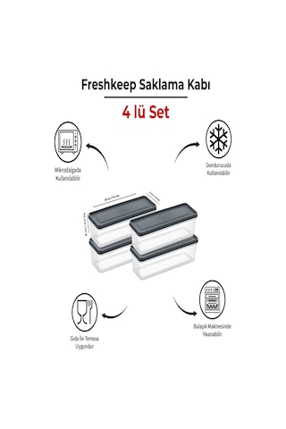 4'lü Saklama Kabı 1,3 Litre Derin Dondurucu Mikrodalga Uyumlu Gri