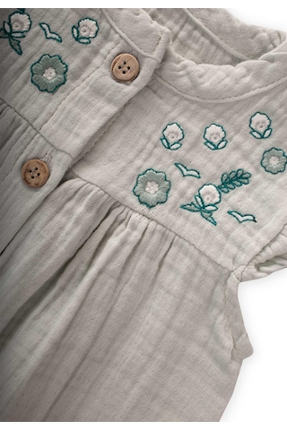 Cigit Organik Nakışlı Müslin Tulum 0-3 Yaş Su Yeşil Yeşil