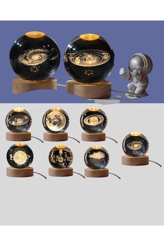 Cosmotex Ahşap Tabanlı 3d Astronot Küre Lamba Çocuk Odası Ve Masa Üstü Dekor Kristal