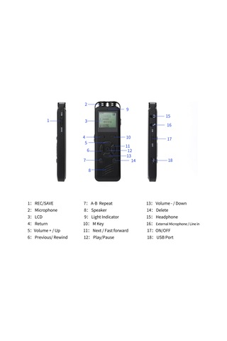 Geeksen T69 Ses Kaydedici: Uzaktan Gürültü Engelleme, Şifre Korumalı, Ses Kontrollü Kayıt, 8gb Hafıza, 12 Saat Süre, Mp3/wav Oynatma, Dahili Pil