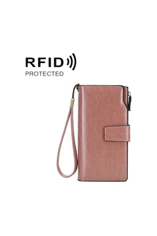 Linjinxu 1669 Rfıd Anti-manyetik Hırsızlığa Karşı Retro Uzun Cüzdan Kartlık Belge Çantası Lotus Rengi Çok Renkli