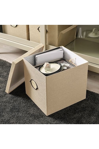 Ikea Kvarnvık Kapaklı Karton Saklama Kutusu 35 X 32 X 32 Cm Bej