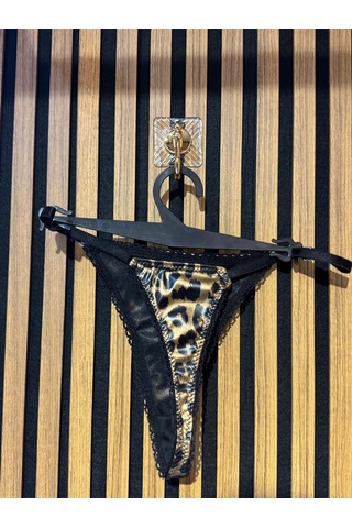 Love Secret Kadın Leopar Desenli Destekli Sütyen Ve Tanga İç Çamaşırı Takımı Siyah Detaylı Kahve - Leopar