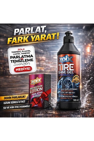 Zolx Lastik Parlatıcı Temizleyici Jel Lastik Temizleme Jeli 500ml + Sünger li