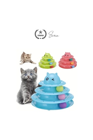 3 Katlı 3 Toplu Kedi Oyuncağı Yuvarlak Eğlence Dönen Hareketli Abs Plastik Çıngıraklı Zeka Gelişim