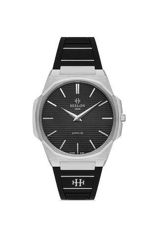 Hislon Cl127t-04bs Safir Çizilmez Cam Silikon Kordon Siyah Renk Erkek Kol Saati Siyah