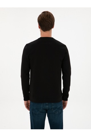 Siyah Regular Fit Bisiklet Yaka Sweatshirt