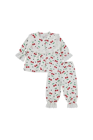 Civil Baby Puanlı Kiraz Emprime Fistolu Kız 6-18 Ay Pijama Takımı - Ekru
