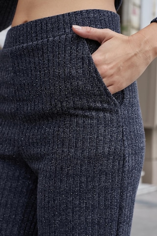 JUMENT Kadın Simli Kaşkorse Yüksek Bel Yan Cepli Beli Lastikli Bol Paça Pantolon -lacivert