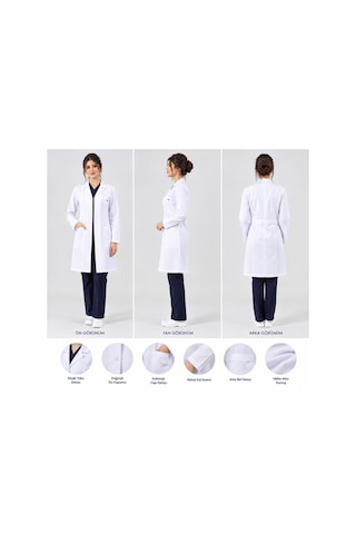 Beyaz Önlük Unisex Orta Boy Klasik Yaka Uzun Kol Doktor Öğretmen Hemşire Öğrenci Stajyer Eczacı Laboratuar Önlüğü