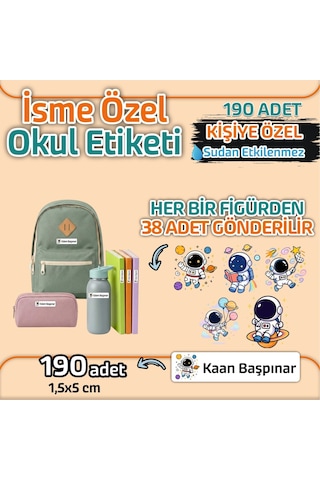Kapbirhediye Okul Etiketi Isme Özel Kalem Defter Etiketi Astronot 3 Temalı 190 Adet Çok Renkli
