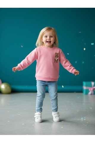 Zekids Kız Bebek Pamuklu Punch Tavşan Nakışlı Sweatshirt-16336 Pembe
