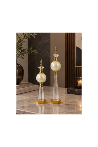 Kristal Detaylı Metal Dekoratif Aksesuar Sarı