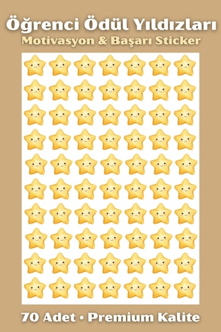 70 Adet Yıldız Şeklinde Öğrenci Ödül Etiketi Motivasyon Ve Başarı Sticker Seti Çok Renkli