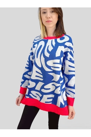 Boutique Venüs Standart Beden Kadın Kazak Desenli Oversize Çok Renkli