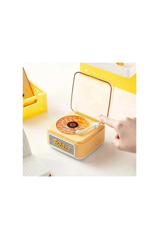 Kargo Nostalji Mini Plak Görünümlü Radyolu Bluetooth Hoparlör 3d Ses Dalgası Retro Müzik Plak Sarı Najmaddin