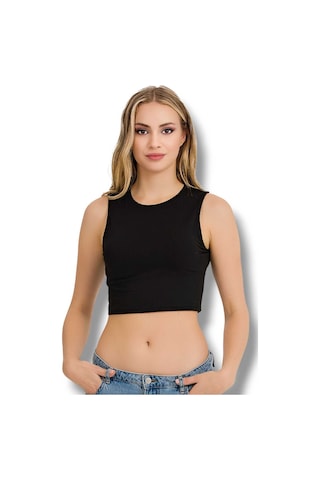 Fanilam İlke Kadın Elestan Kolsuz Crop -pamuklu Şık Ve Rahat Yarım Atlet Body 2 Adet Siyah