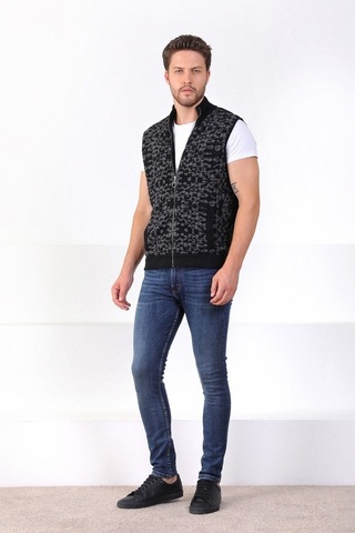 Ferraro Siyah/Antrasit Dik Yaka Cepli Pamuk Erkek Yelek-Siyah