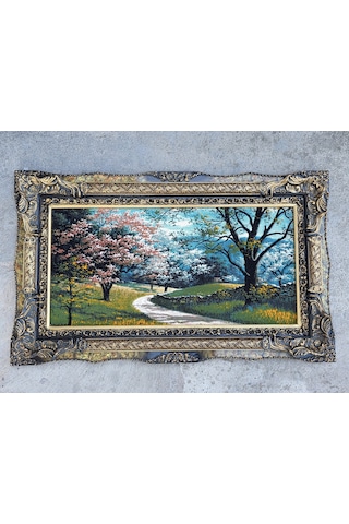 Pembe Yol Adlı İran Tebriz Halı Tablo 123x75cm - Duvar Halı Kilim Tablo
