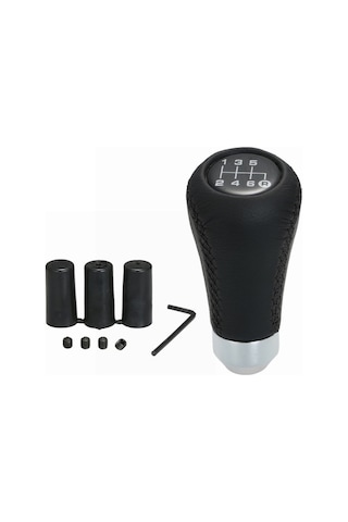 Dancemonkey Evrensel 6 Vites Topu - Siyah Deri Kırmızı Dikişli Kolay Montaj, Siyah