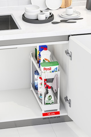 Beyaz 2 Katlı Düzenleyici Mutfak Ve Banyo Rafı 68264319