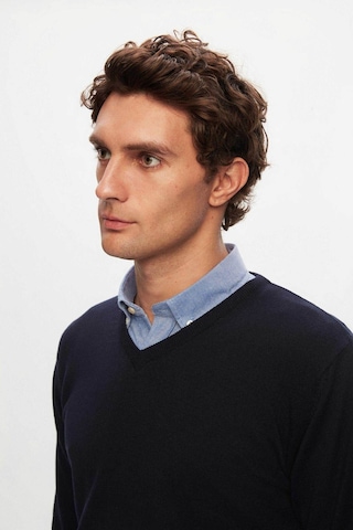 Ds Damat Regular Fit Lacivert Düz V Yaka Triko Kazak 5HF06ORT12003 Lacivert