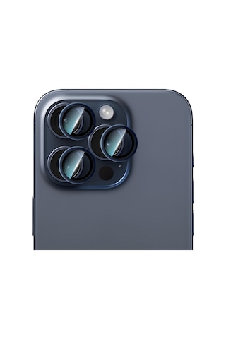 Apple Uyumlu iPhone 15 Pro Caseworld Alloy Serisi Oleofobik Anti Reflective Kamera Lens Koruyucu Mavi