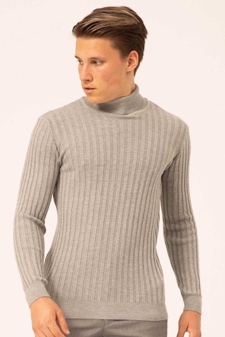 Ateş Triko Erkek Balıkçı Yaka Slim Fit Fitilli Triko Kazak 6091288 Gri Gri